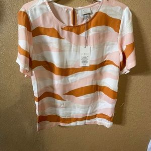 A NEW DAY Women Medium Keyhole Blouse, Pink/Cream